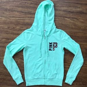 PINK Mint Green Zip up Sweater